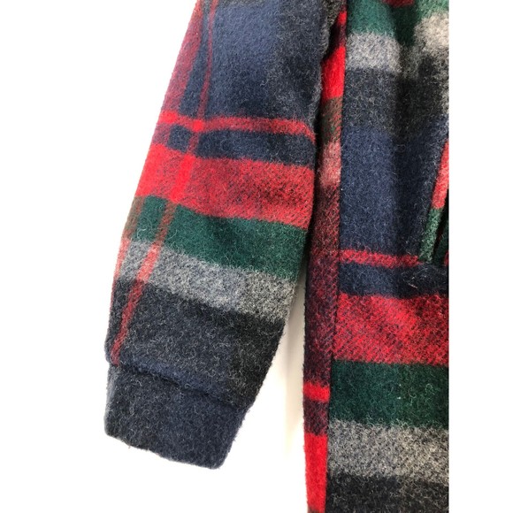 Woolrich Men Muti Plaid Collared Long Barn Coat Size L lined Vintage Made USA - Picture 6 of 11